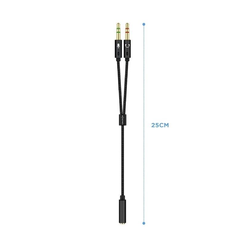 Cable Estéreo Aisens A128-0418
Jack 3.5 Hembra - 2x Jack 3.5 Macho
25cm
Negro
