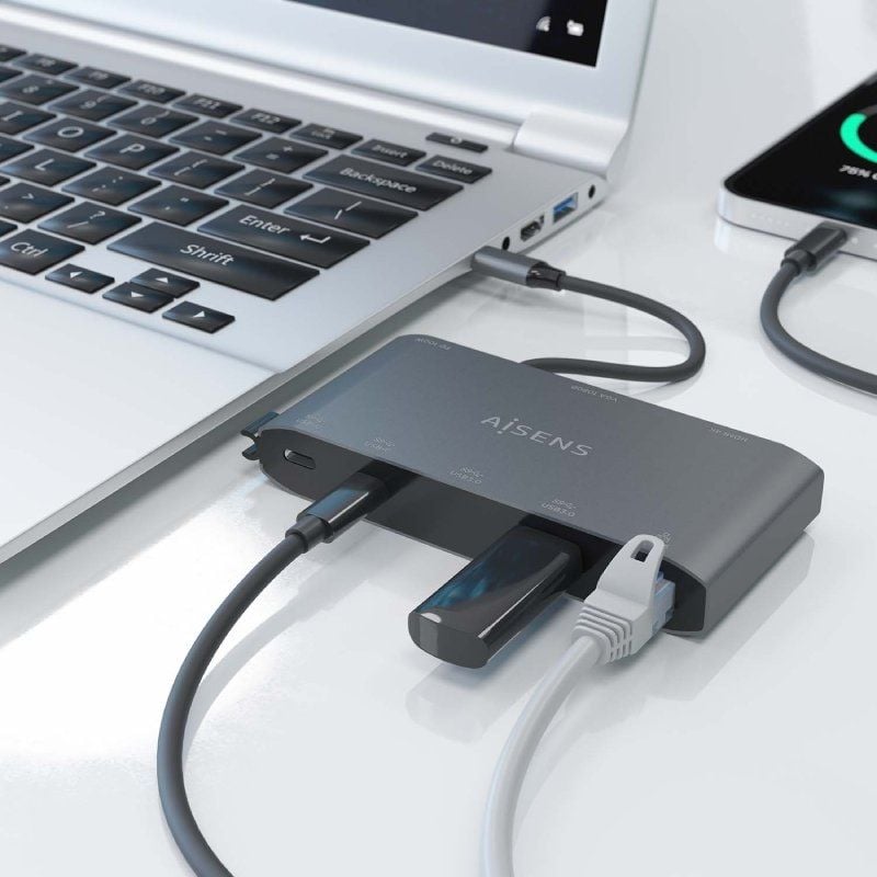 Docking USB Tipo-C Aisens ASUC-8P010-GR
1xHDMI 4K
1xVGA
2xUSB
1xRJ45
2xUSB Tipo-C
1xUSB Tipo-C PD
Gris