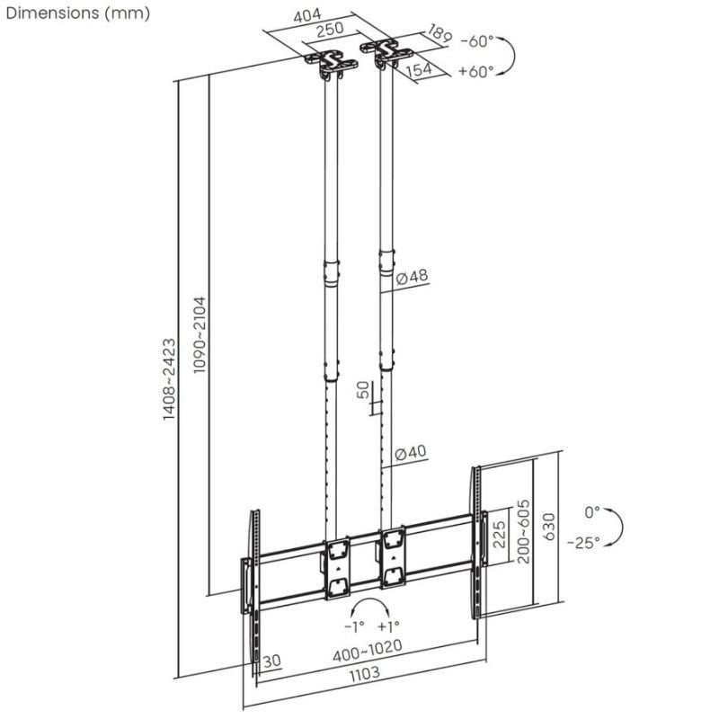 Soporte de Techo Inclinable
Giratorio
Nivelable Aisens CT120TLE-395 para TV de 60-120"
hasta 120kg