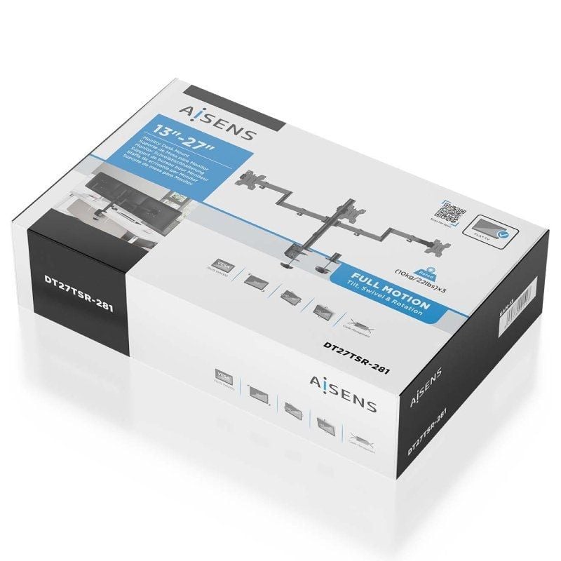 Soporte de Mesa para 3 Monitores Aisens DT27TSR-281
Giratorio
Inclinable
hasta 10kg