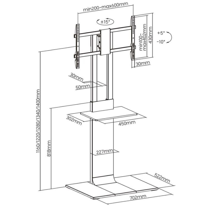 Soporte de Suelo Inclinable
Giratorio con Bandeja DVD Aisens FT86TSE-401 para TV de 37-86"
hasta 50kg