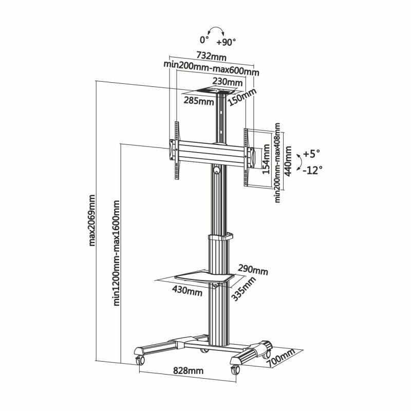 Soporte de Suelo Inclinable con Ruedas Aisens FT70TRE-037 para TV 37-70"
hasta 50kg