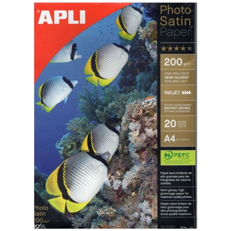 Papel Fotográfico Apli PhotoSatin Paper 04453
DIN A4
200g
20 Hojas
Semi Brillante