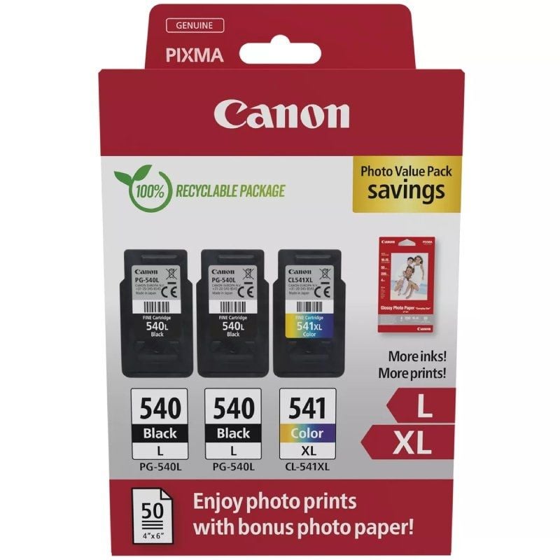 Cartucho de tinta original canon pg-540l + cl-541 xl multipack alta capacidad