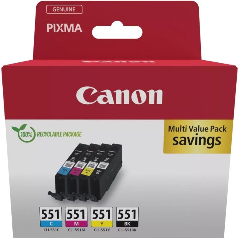 Cartucho de Tinta Original Canon CLI-551 Multipack
Cian
Magenta
Amarillo
Negro