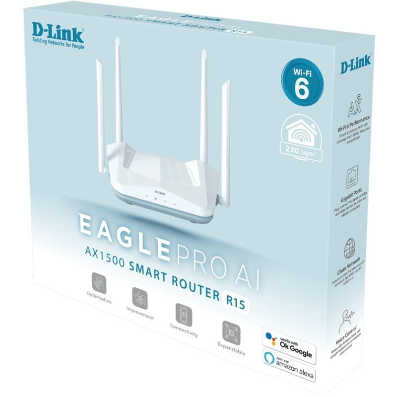 Router Inalámbrico D-Link R15/E EAGLE PRO AI AX1500
WiFi 6
1500Mbps
4 Antenas
WiFi 802.11ax/ac/n/g/b/k/v/a/h