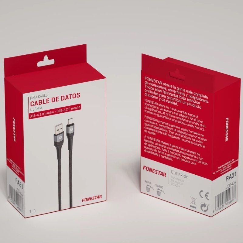 Cable USB 2.0 Tipo-C Fonestar USB-CA
USB Tipo-C Macho - USB Macho
480Mbps
Hasta 100W
1m
Negro