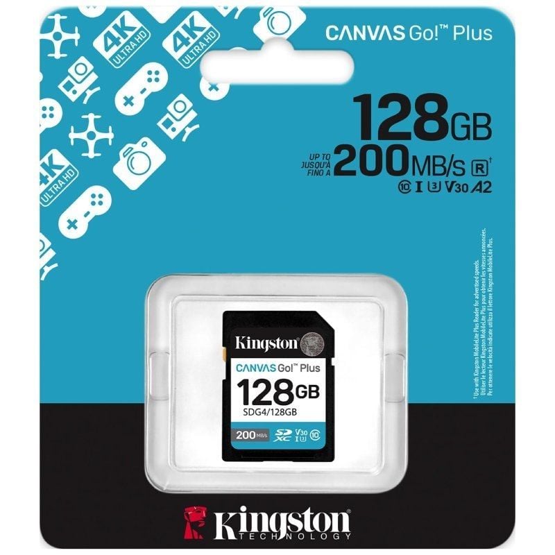 Tarjeta de Memoria Kingston CANVAS Go! Plus 128GB SD XC
Clase 10
200MBs