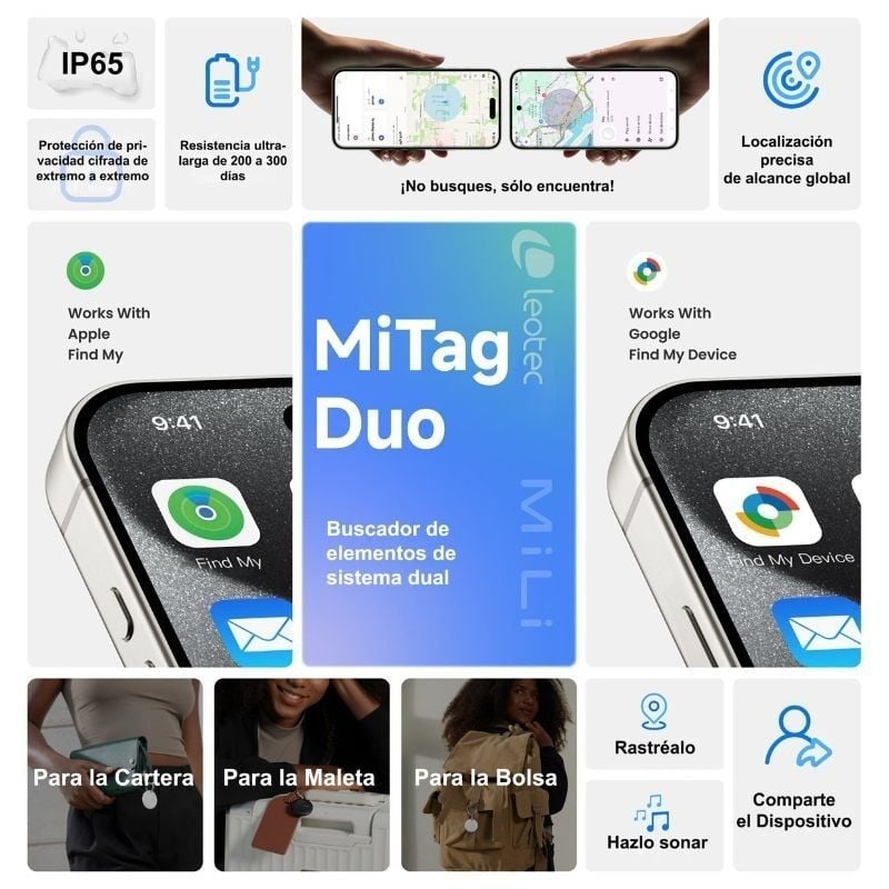 Localizador Leotec EasyTag Dual
Negro
Incluye Llavero Rojo