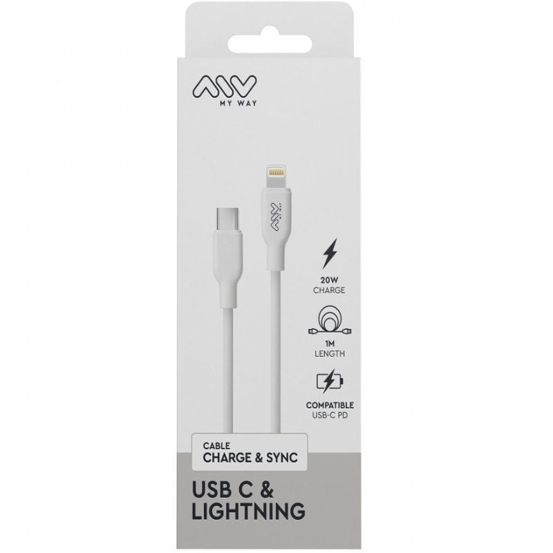 Cable USB 2.0 Tipo-C Lightning Myway MWUSC0023
USB Tipo-C Macho - Lightning Macho
1m
Blanco