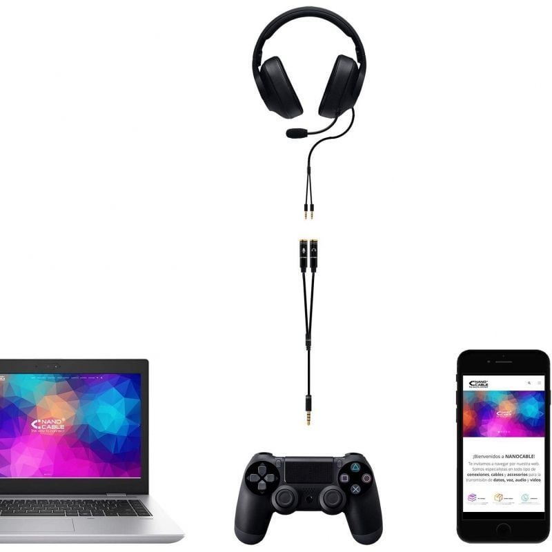 Cable Estéreo Nanocable 10.24.1202
Jack 3.5 Macho - 2x Jack 3.5 Hembra
30cm
Negro