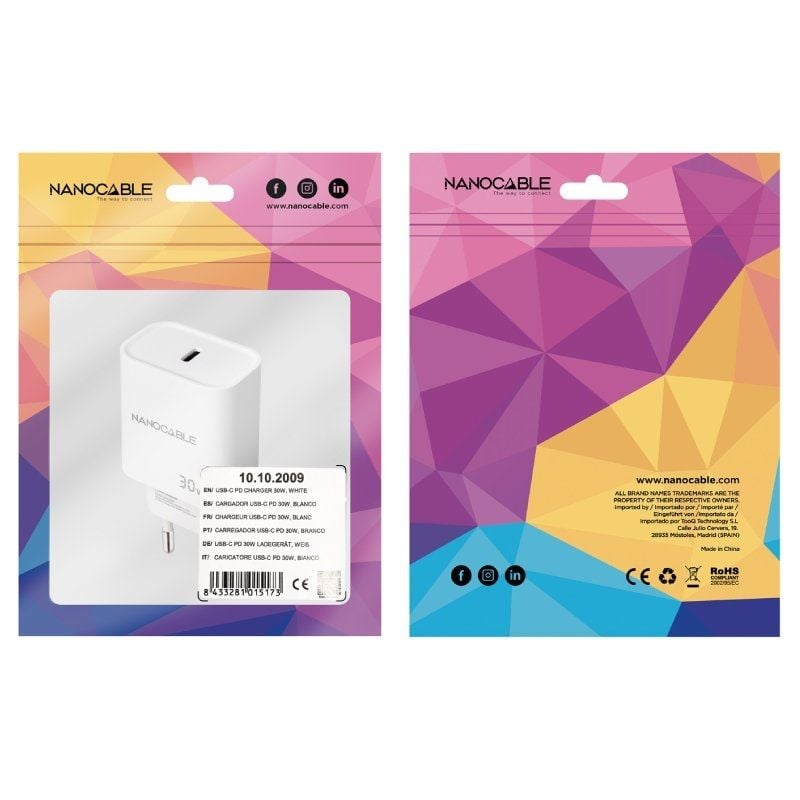 Cargador de Pared Nanocable 10.10.2009
1xUSB Tipo-C
30W
Blanco