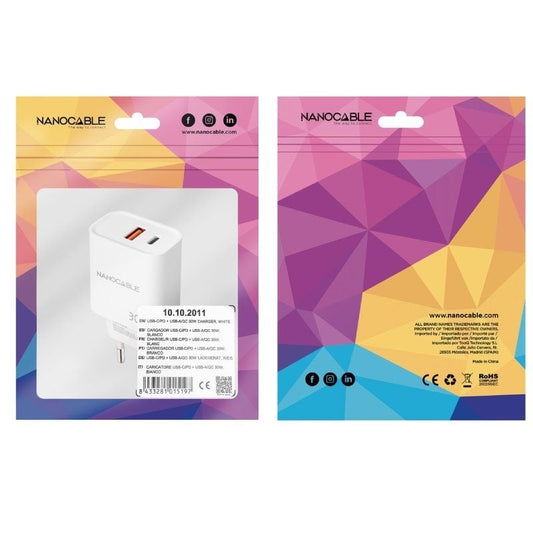 Cargador de Pared Nanocable 10.10.2011
1xUSB
1xUSB Tipo-C
30W
Blanco