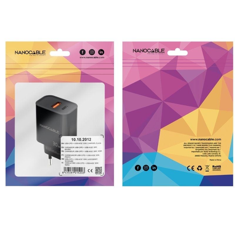 Cargador de Pared Nanocable 10.10.2012
1xUSB
1xUSB Tipo-C
30W
Negro