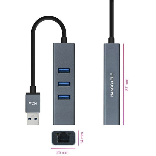 Hub USB 3.0 Nanocable 10.03.0407
3xUSB
1xRJ45
Gris