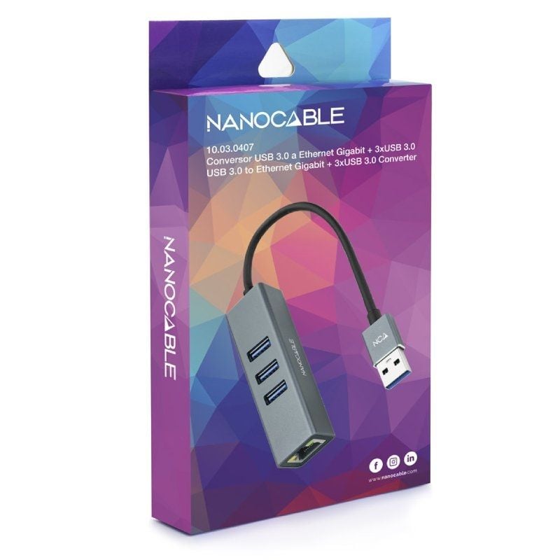 Hub USB 3.0 Nanocable 10.03.0407
3xUSB
1xRJ45
Gris