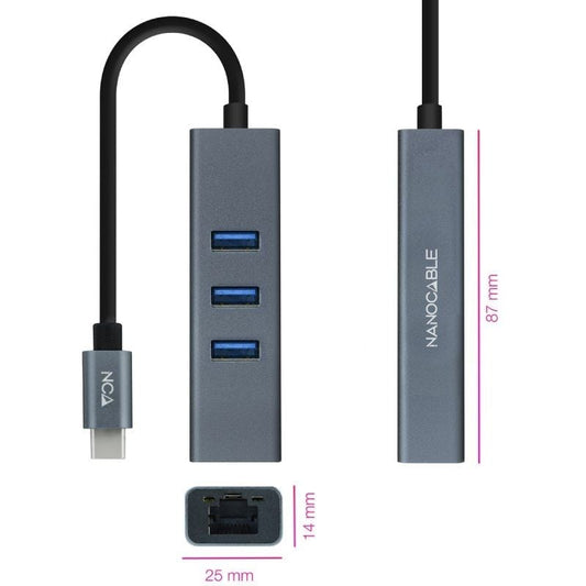 Nanocable Conversor USB-C Ethernet +3xUSB 3.0