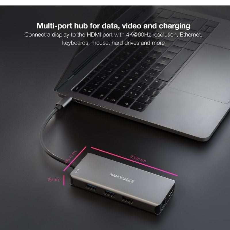 Nanocable Hub USB-C 3xUSB-A+2xHDMI+RJ45+TF+SD+PD