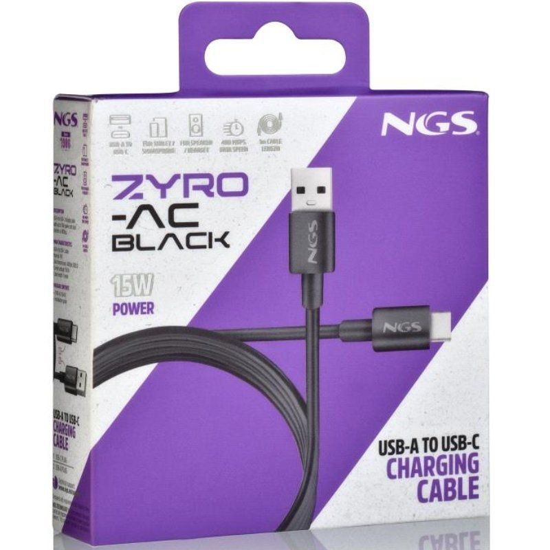 Cable USB 2.0 NGS ZYRO-AC
USB Macho - USB Tipo-C Macho
Hasta 15W
480Mbps
1m
Negro