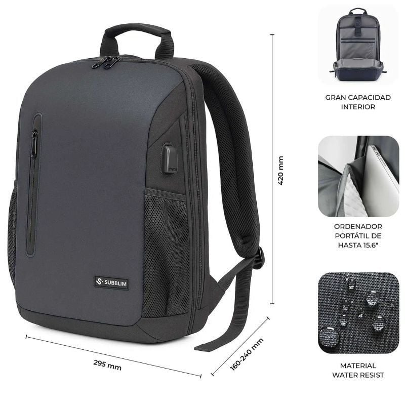 Mochila Subblim Xpand Air Padding Backpack para Portátiles hasta 15.6"
Puerto USB
Negro