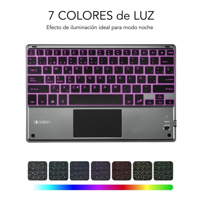 Teclado Compacto Inalámbrico por Bluetooth Subblim Touchpad Smart Blacklit
Gris