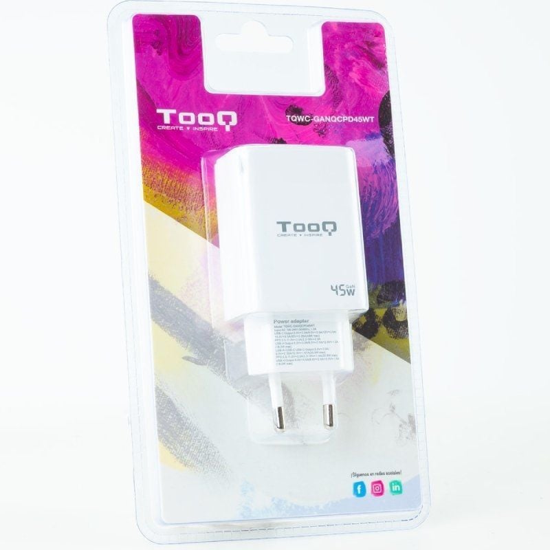 Cargador de Pared GaN TooQ TQWC-GANQCPD45WT
1xUSB Tipo-C
1xUSB
45W