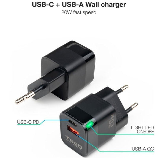 Cargador de Pared TooQ TQWC-QCPD20
1xUSB Tipo-C
1xUSB
20W