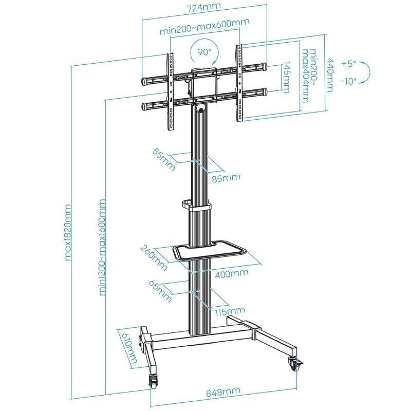 Soporte de Suelo Inclinable
Ajustable con Ruedas TooQ FS1886M-B para TV de 37-86"
hasta 50kg