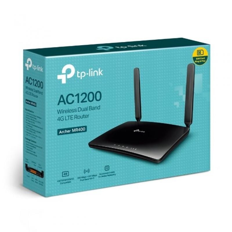 Router Inalámbrico 4G TP-Link Archer MR400 1200Mbps
2.4GHz 5GHz
2 Antenas
WiFi 802.11ac/n/a/b/g/n