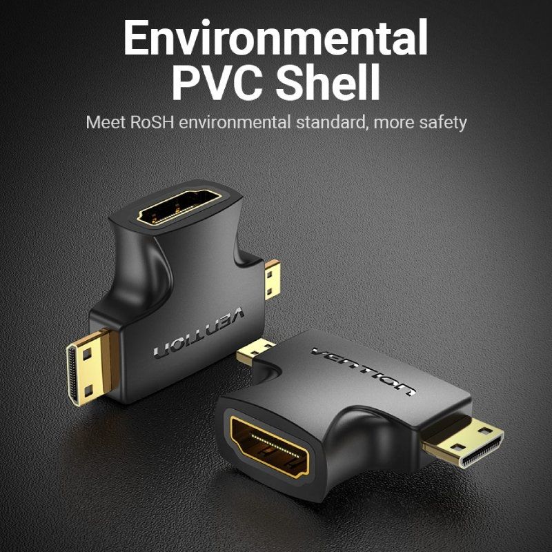 Adaptador HDMI 2 en 1 Vention AGFB0
HDMI Hembra - Micro HDMI Macho - Mini HDMI Macho