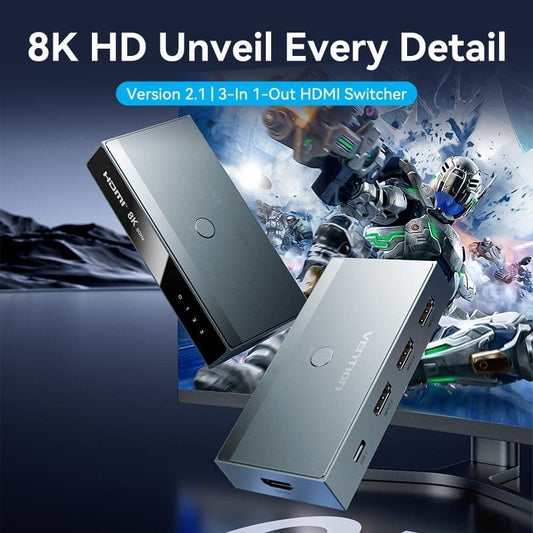 Switch Conmutador 8K HDMI 2.1 Vention AKRH0 HDMI Hembra
3x HDMI Hembra
1x USB Tipo-C DP