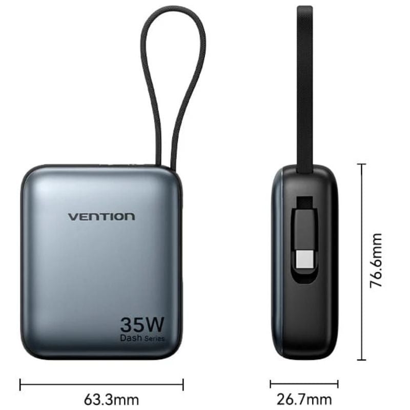 Powerbank 10000mAh Vention FHEH0
35W
Gris
Incluye Cable USB Tipo-C