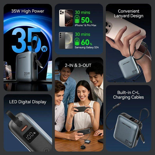 Powerbank 10000mAh Vention FHFN0
35W
Gris
Incluye Cable USB TIpo-C y Lightning