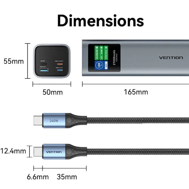 Powerbank 27000mAh Vention FKEH0
140W
Gris
