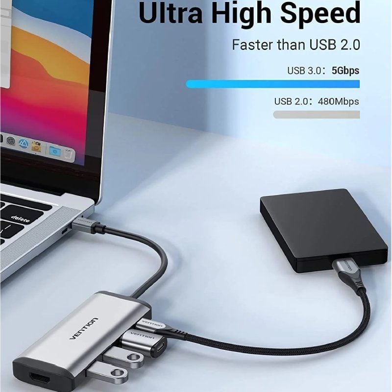 Docking USB Tipo-C Vention CNBHB
1xHDMI 4K
3xUSB
1xUSB Tipo-C PD
Gris