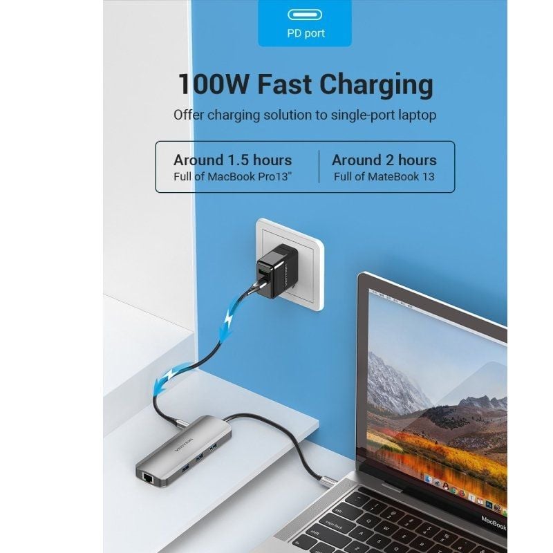 Docking USB Tipo-C Vention TOLHB
1xHDMI 4K
3xUSB
1xUSB Tipo-C PD
1xRJ45
1xLector Tarjetas SD
1x MicroSD
Jack 3.5
Gris