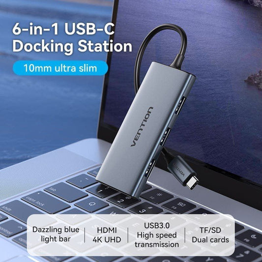 Docking USB Tipo-C Vention TOOHB
1xHDMI 4K
3xUSB
1xLector Tarjetas
Gris