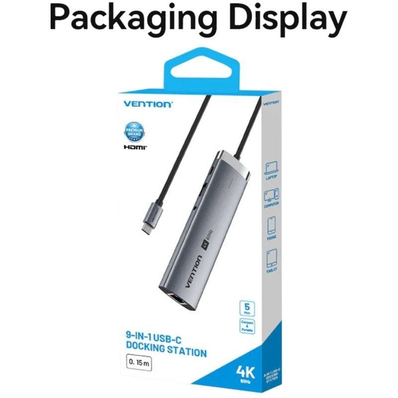 Hub USB Tipo-C 3.2 Vention TGVHB
2xUSB
1xUSB Tipo-C PD
1xUSB Tipo-C
1xRJ45
1xLector de Tarjetas
1xJack 3.5mm
1xHDMI
Gris