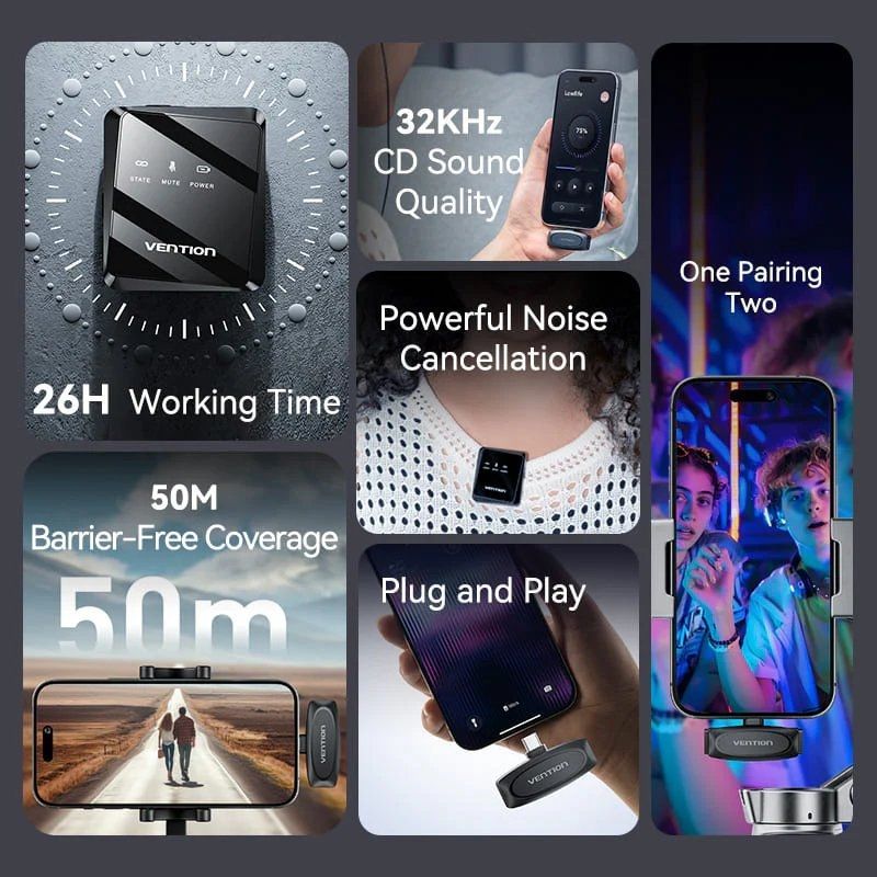 Micrófono Inalámbrico con Clip Vention NCBB0
USB Tipo-C
Incluye Receptor
2 unidades