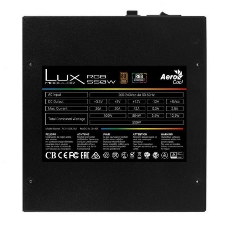 Fuente de Alimentación Aerocool LUX RGB 550M
550W
Ventilador 12cm
80 Plus Bronze