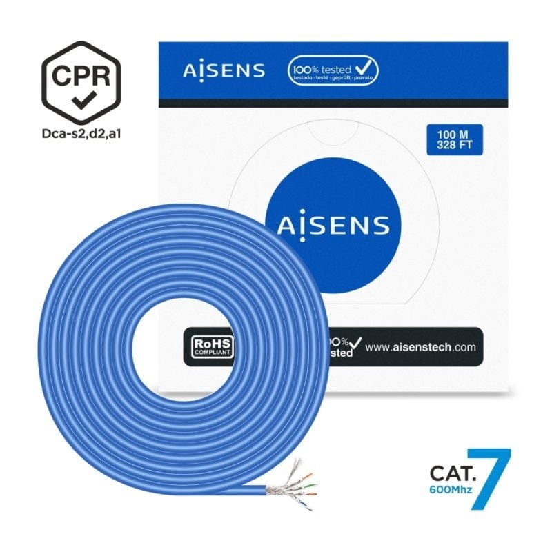 Bobina de Cable RJ45 SFTP AWG23 LSZH CPR Dca Aisens A146-0664 Cat.7
100m
Azul