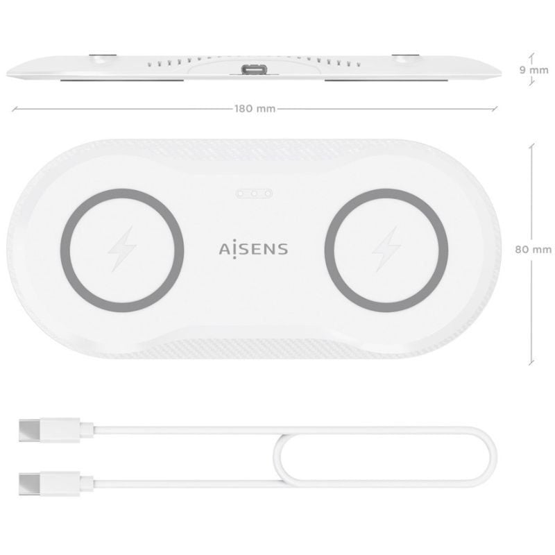 Aisens Cargador Inalámbrico USBC 15W 2 en 1 Blanco