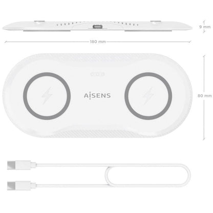 Aisens Cargador Inalámbrico USBC 15W 2 en 1 Blanco