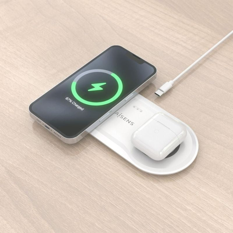 Aisens Cargador Inalámbrico USBC 15W 2 en 1 Blanco