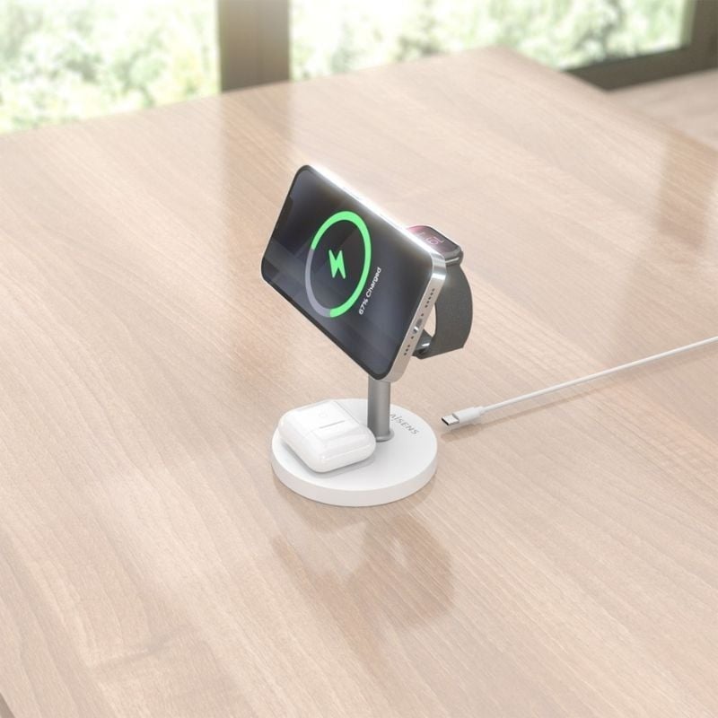 Aisens Cargador Inalámbrico USBC 15W 3 en 1 Blanco