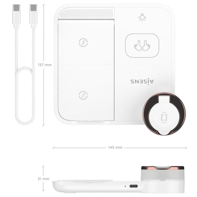 Aisens Cargador Inalámbrico USBC 15W 4 en 1 compac