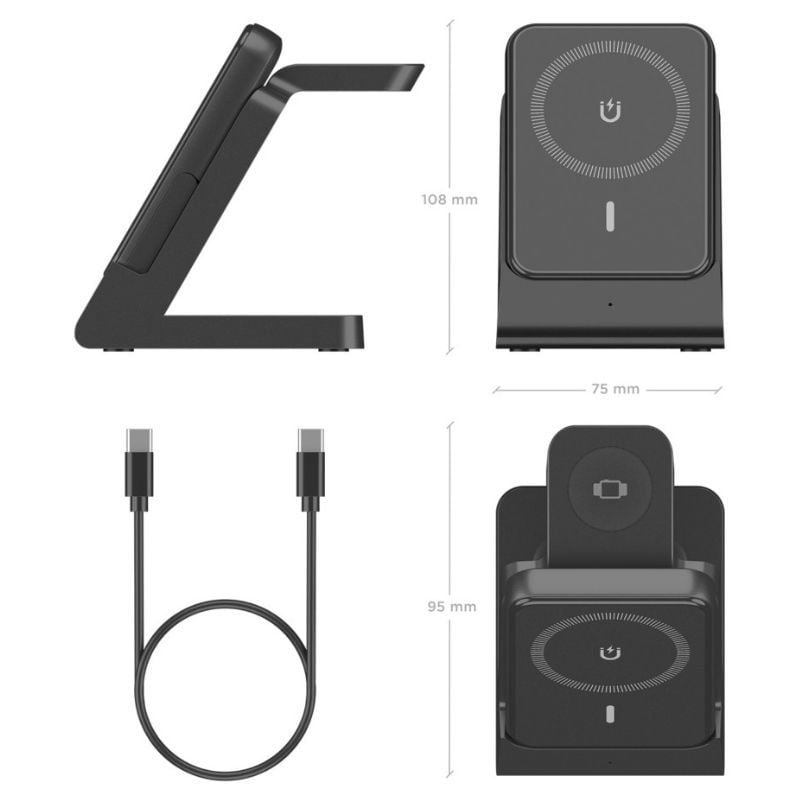 Aisens Cargador Inalámbrico USBC 15W 4 en 1 Negro