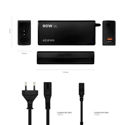 Cargador de Portátil Aisens ASLC-90WAUTO-BK
90W
Automático
12 Conectores
Voltaje 15-20V
1 USB QC3.0