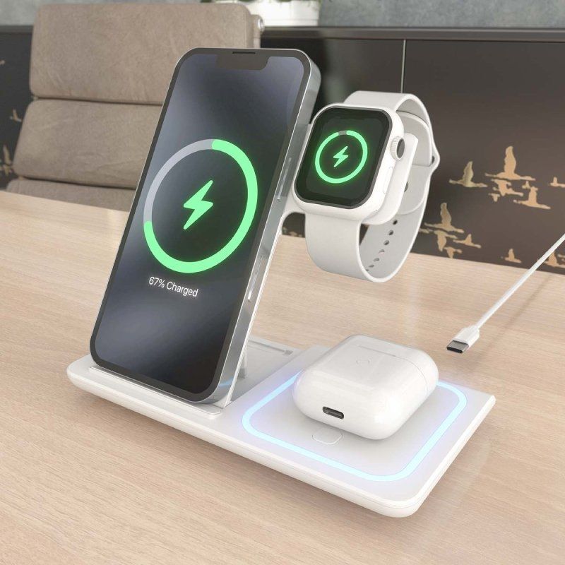 Aisens Cargador Inalámbrico USBC 15W 3 en 1 compac