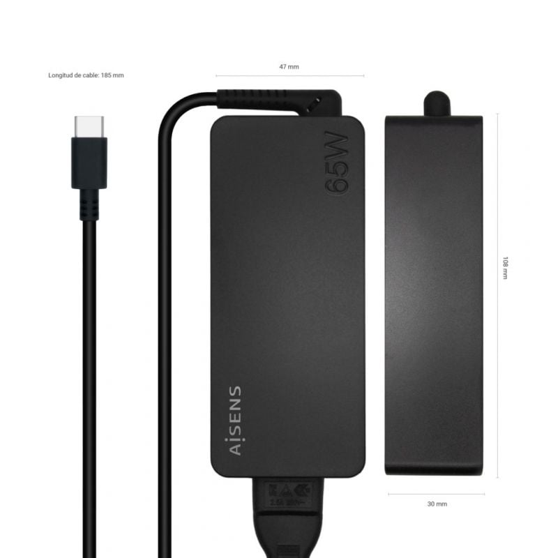 Cargador de Portátil Aisens ASCH-1PD65D-BK
1xUSB Tipo-C
65W